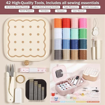 LOTOFUN Small Sewing Kit Box: Cookie Design Portable 2-Layer Organizer Magnetic Needle and Thread Kits Holder Basic Case - Travel Emergency Clothes Repair for Adults (Beige) - Image 4