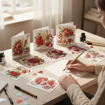 12 Pcs Diamond Painting Greeting Cards Kit Rose Flowers Candle Coffee with Envelopes, 5D DIY Special Shaped Rhinestone Art Card Making Kits for Adults, Holiday Blessing Postcards, Creative Craft Gifts - Image 6