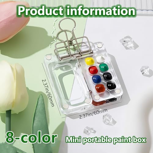 Portable Mini Watercolor Paint Set - All-in-One Travel Kit with Paints, Brushes, Palette, Bag, and Water Container - Perfect for Artists and Beginners-8 Grids - Image 2