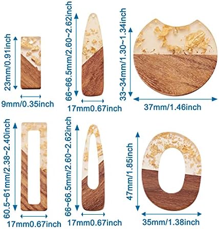 FASHEWELRY 12Pcs Resin & Walnut Pendants 6 Styles Rectangle Oval Bullet Geometry Vintage Resin Wood Statement with Foil for Jewelry Making - Image 6