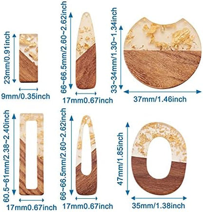 FASHEWELRY 12Pcs Resin & Walnut Pendants 6 Styles Rectangle Oval Bullet Geometry Vintage Resin Wood Statement with Foil for Jewelry Making - Image 6