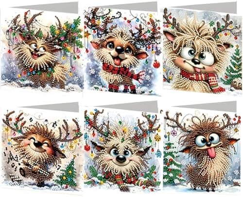jinglinhh 6pcs Diamond Art Painting Christmas Scarf Reindeer Greeting Cards with Envelopes, DIY Card Making Kits for Adults, Diamond Art Postcards Christmas Cards Craft Gifts by Unknown