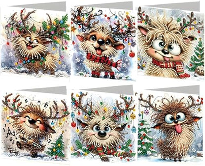 jinglinhh 6pcs Diamond Art Painting Christmas Scarf Reindeer Greeting Cards with Envelopes, DIY Card Making Kits for Adults, Diamond Art Postcards Christmas Cards Craft Gifts by Unknown