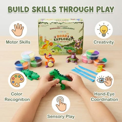 Air Dry Clay Kit for Kids - 12 Dinosaur & Jungle Projects, 48 Colors - Ultra Soft Non-Toxic Clay | Gifts, Crafts & Party Favors - Image 3