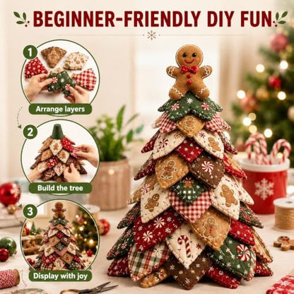 DIY Halloween Christmas Quilted Fabric Tree Kit, 3D Padded Patchwork Sewing Craft Kit for Beginners, Home Office Mantel Shelf Tabletop Decor, Handmade Holiday Gift for Craft Lovers (Christmas #D) - Image 4