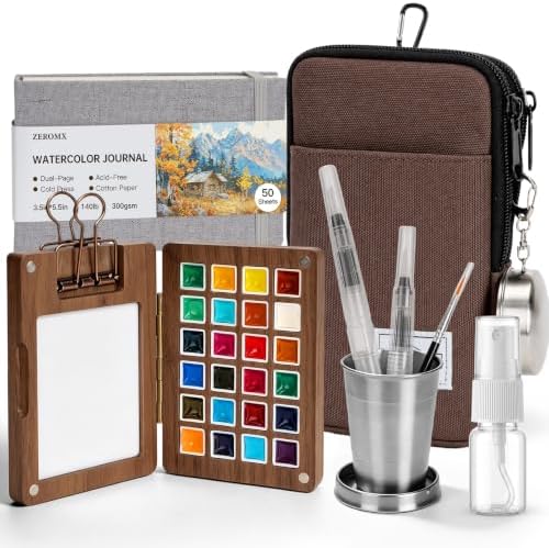 Mini Watercolor Paint Set, 24 Colors Travel Watercolor Set by ZEROMX