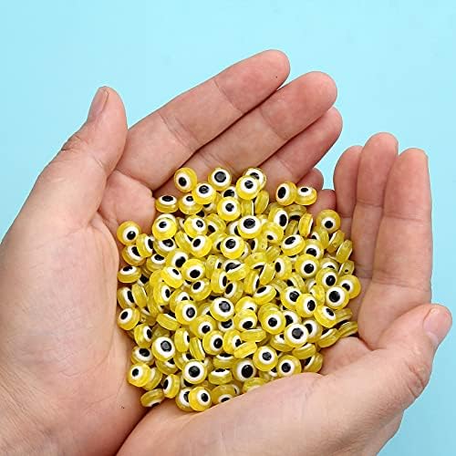 200pcs Evil Eye Beads Yellow Resin lampwork Beads Smooth Surface for DIY Jewelry Bracelets Necklaces Earrings Craft Gift Making(Yellow) - Image 2