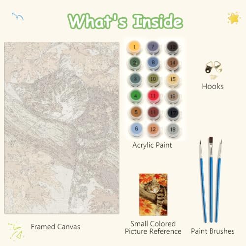 Spandrel Framed Paint by Numbers Cat Kit for Adult, Autumn Adult Paint by Number Kits on Canvas, DIY Acrylic Oil Easy Halloween Painting by Numbers Fall for Home Wall Decor, 8x12in - Image 6