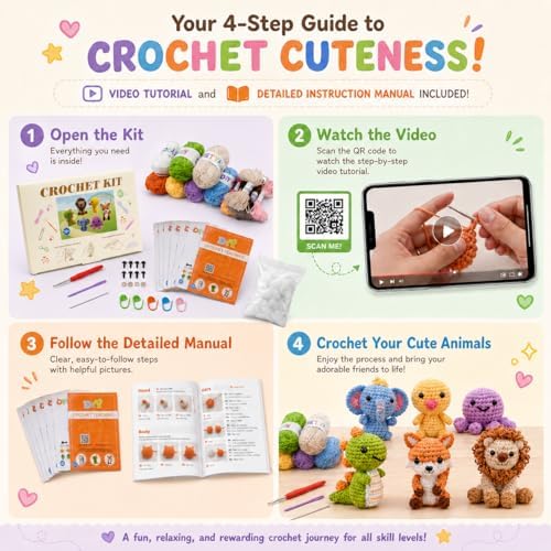 Xanlon Crochet Kit for Beginners,6pcs Animals Knitting Beginner Starter Kit - Image 5