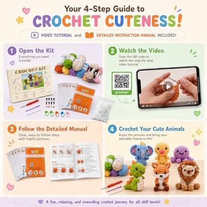 Xanlon Crochet Kit for Beginners,6pcs Animals Knitting Beginner Starter Kit - Image 5