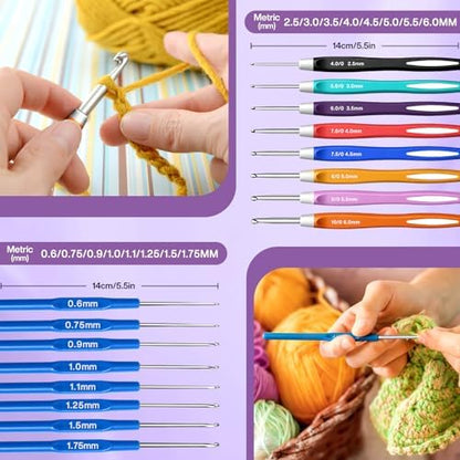 90Pcs Crochet Kit for Beginners, 1575 Yards 36 Colors Yarn for Crochet, 54Pcs Crochets Accessories Set including Ergonomic Hooks for DIY Amigurumi, Scarves, Granny Squares, Gift for Christmas, Black - Image 6