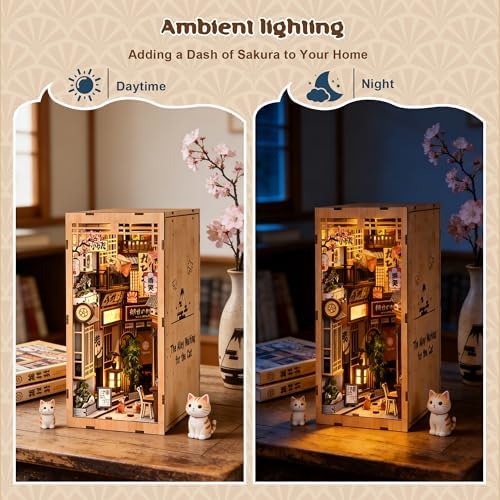 DIY Book Nook Kit with LED Lights | 3D Puzzles for Adults & Teens, Miniatures and Model Building Kits for Bookshelf Decor, Relaxing & Creative Gift for Craft Lovers | Sakura Alley - Image 4