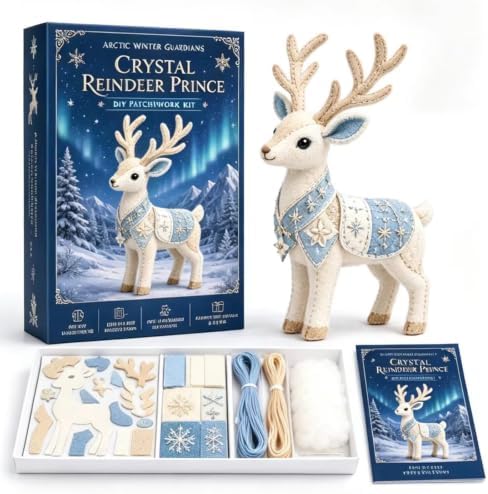 Winter Guardians DIY Patchwork Kit, Felt Animal Sewing Kit for Adults & Beginners, 3D Stuffed Mythical Creature Needle and Thread Kit Craft Sewing Project Kits fo (Star Reindeer) by Unknown