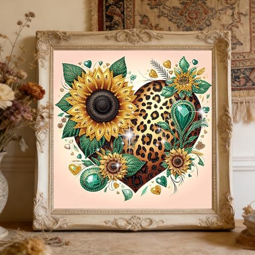 jinglinhh Sunflower Leopard Heart Flowers Special Shaped DIY Diamond Art Painting Kit for Adults Beginners, Partial Drill Crystal Rhinestone Gem Art Craft Home Wall Decor 30x30cm - Image 7