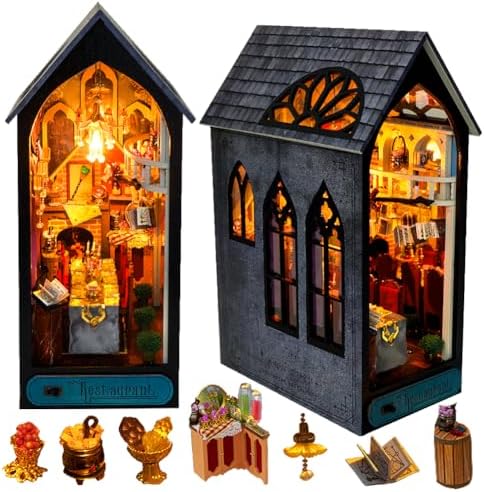 DIY Miniature House Kit, European Style Book Nook Kit, Illusion Mirror Design Miniature Dollhouse Kit, Booknook Bookshelf Desktop Decor Model Build Creativity Gift for Women and Adults by TOPBSFARNY