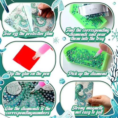Saillong 12 Pack Summer Ocean Diamond Painting Greeting Card Kits DIY Under the Sea Diamond Art Cards with Envelopes Ocean Animals 5D Rhinestones Painting Making Kits for Adults DIY Craft Family Gifts - Image 6