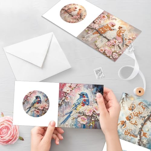 Artiphile DIY Pearl Art Painting Greeting Card Set Crafts Decor 6-Piece Foldable Cards Kit with Envelopes and Tools for Holiday Wishes Adult Crafting Project-Bird - Image 6
