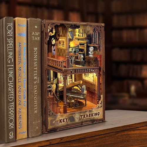 Book Nook Kit-DIY Dollhouse Kit Wooden Miniature Studio with Dust Cover Bookshelf Decor 3D Puzzle Book Nooks for Adults to Build Gift-Key Tracking (SQ-31) - Image 3