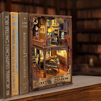 Book Nook Kit-DIY Dollhouse Kit Wooden Miniature Studio with Dust Cover Bookshelf Decor 3D Puzzle Book Nooks for Adults to Build Gift-Key Tracking (SQ-31) - Image 3