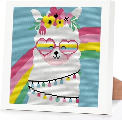 Lzyueyuan Alpaca Cross Stitch Kits for Beginners, Stamped Cross Stitch for Adults with Framed,Crafts for Girls 8-12 Embroidery Kit,11CT Cross-Stitch Arts and Crafts for Adults 8.7inX8.7in by Unknown