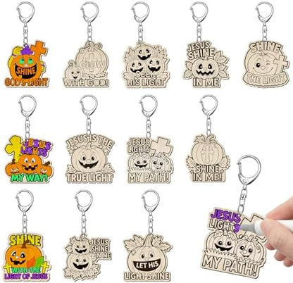 Trnayi 36 Pcs Christian Pumpkin Wood Keychain DIY Craft by Trnayi