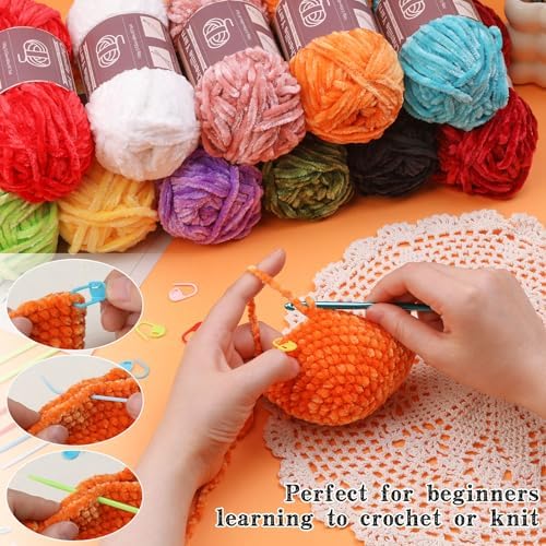 LUNARM Chenille Yarn 3 Pack 3.5oz Chunky Blanket Velvet Yarn 263 Yard - Image 4