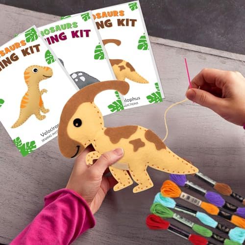 CiyvoLyeen Dinosaur Sewing Craft Kit DIY Kids Craft and Sew Set for Girls and Boys Educational Beginners Sewing Stuffed Animal Felt Plush Ornaments Set of 14 Sewing Kits for Kids Age 8 9 10 11 12 - Image 6