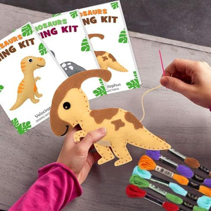 CiyvoLyeen Dinosaur Sewing Craft Kit DIY Kids Craft and Sew Set for Girls and Boys Educational Beginners Sewing Stuffed Animal Felt Plush Ornaments Set of 14 Sewing Kits for Kids Age 8 9 10 11 12 - Image 6