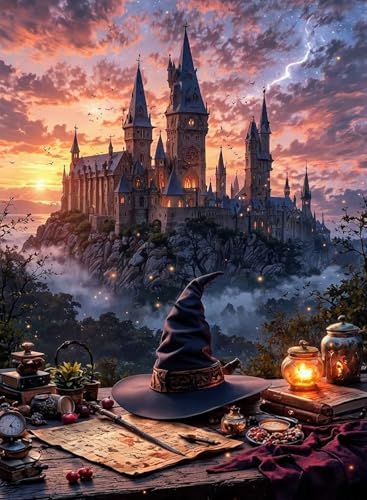 Magic Castle Paint by Numbers Kit for Adults Framed Canvas, Frameworkless by FairylandJinWenn