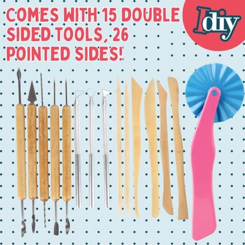 Pottery Tool Starter Kit- 15-Piece 26-Tool Beginner's Clay Ceramics Modeling Carving Sculpting Set- Arts & Crafts School Project, w Carrying Case, Birthday Gift for Kids, Gift Set for Artists - Image 4