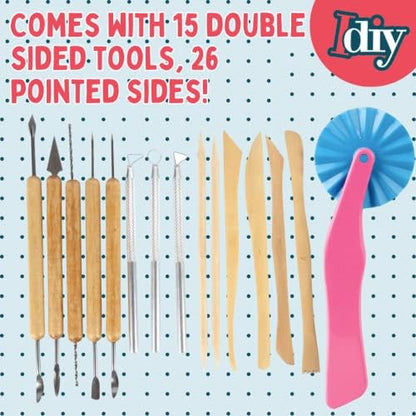 Pottery Tool Starter Kit- 15-Piece 26-Tool Beginner's Clay Ceramics Modeling Carving Sculpting Set- Arts & Crafts School Project, w Carrying Case, Birthday Gift for Kids, Gift Set for Artists - Image 4