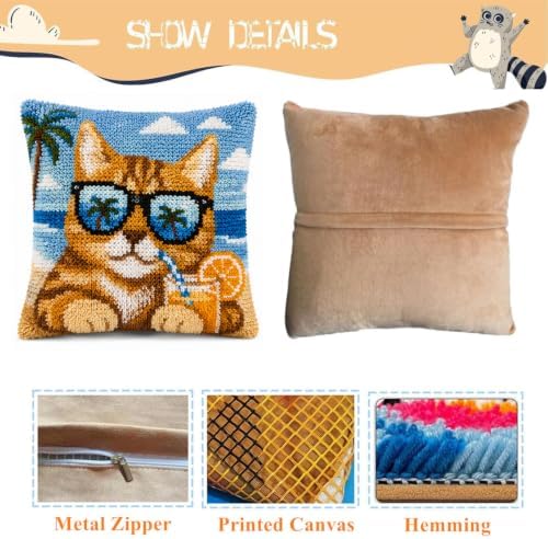 Sunglasses Cat Latch Hook Kits for Adults Beginners, Pre-Printed 17“ X 17" - Image 3