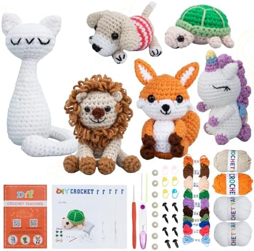 KIECIK Crochet Knitting Kit for Beginners – 6 PCS Crochet Animal Kit by KIECIK