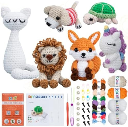 KIECIK Crochet Knitting Kit for Beginners – 6 PCS Crochet Animal Kit by KIECIK