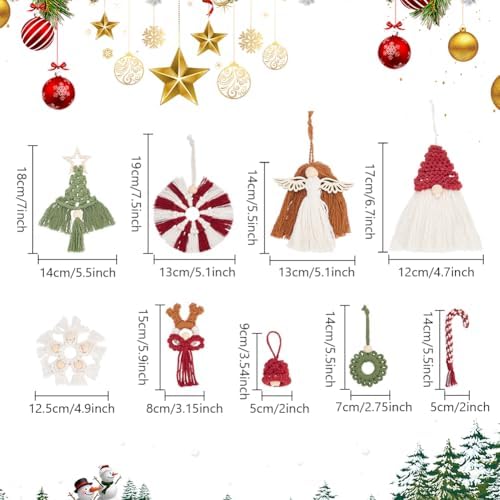 ORIGACH 9 Set DIY Macrame Christmas Ornaments Kits for Adults Beginners Handmade Macrame Elk Gnome Snowflakes Angel Candy Cane Hanging for Christmas Tree Boho Hand Woven Holiday Home Decorations - Image 3