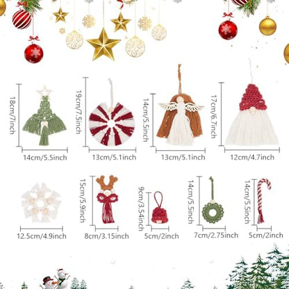 ORIGACH 9 Set DIY Macrame Christmas Ornaments Kits for Adults Beginners Handmade Macrame Elk Gnome Snowflakes Angel Candy Cane Hanging for Christmas Tree Boho Hand Woven Holiday Home Decorations - Image 3