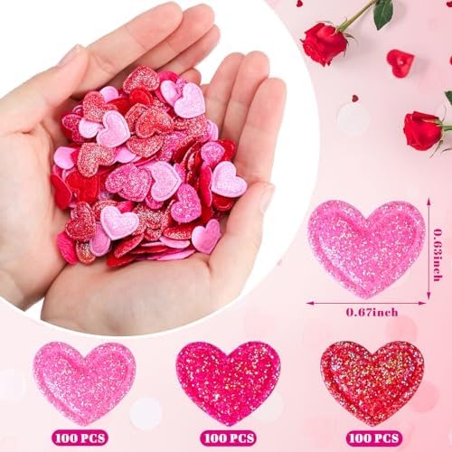 Tatuo 300 Pcs Valentine's Day Felt Hearts Decoration Glitter Felt Hearts Confetti Mini Heart Shapes Decorative Confetti for DIY Crafts Valentines Wedding Party Decor(Red, Rose Red, Pink) - Image 3