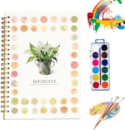 Clhjinruoliu Water Color Workbook,Animals Flowers Ocean Water Coloring Book, Nature Scenes Paint Set Art Crafts, Beginner-Friendly Watercolor Workbook, with 12 Colors Paints Set with Paint Brush,Bouqu by clhjinruoliu