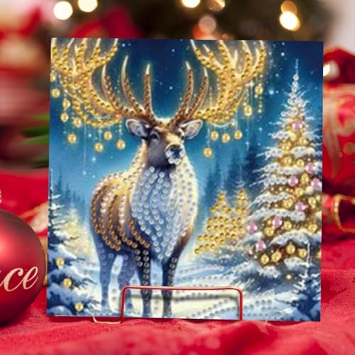 jinglinhh 6pcs Snowy Reindeer Christmas Tree Diamond Art Painting Greeting Cards with Envelopes, DIY Card Making Kits for Adults, Diamond Art Postcards Christmas Cards Craft Gifts - Image 5