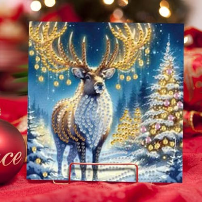 jinglinhh 6pcs Snowy Reindeer Christmas Tree Diamond Art Painting Greeting Cards with Envelopes, DIY Card Making Kits for Adults, Diamond Art Postcards Christmas Cards Craft Gifts - Image 5