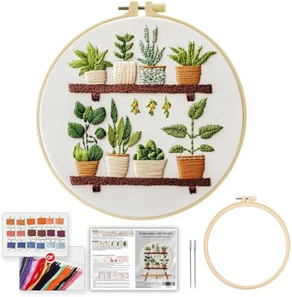 JOZYSH Full Range Embroidery Kit for Adult, Green Plant Pattern Embroidery Kit for Beginners Include Embroidery Cloth Hoops Threads for Craft Lover Hand Stitch with Embroidery Skill Techniques - Image 2