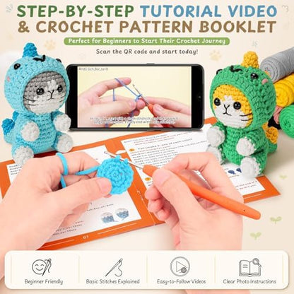 Fortuning's JDS Crochet Kit for Beginners, 2 Pack Dinosaur Cat Crochet Kit - Image 3