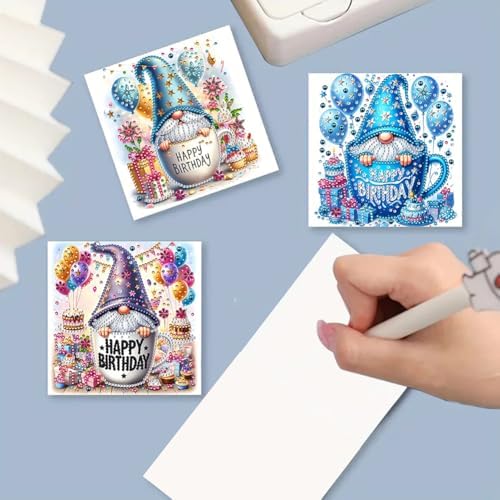 6 Pack 5D DIY Diamond Painting Birthday Gnome Greeting Card Kit, Diamond Art Christmas Birthday Holiday Greeting Card, Art Crafts Kit Creative with Envelope - Image 5