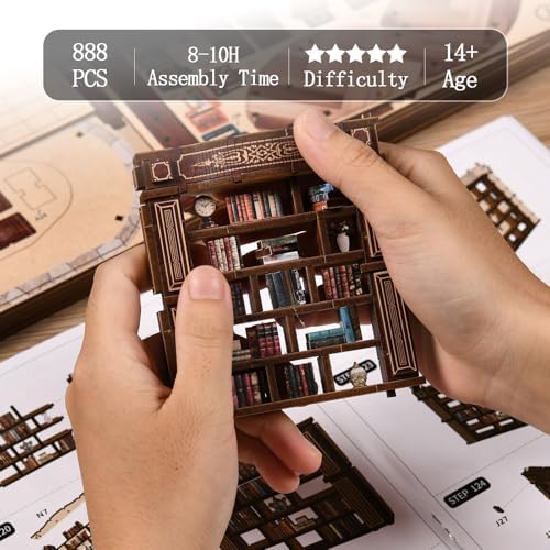 YSWOOD WORLD Book Nook Kit, DIY Miniature House 3D Wooden Puzzle for Adults - Image 3