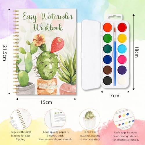 Potted Plant Watercolor Workbook, Botanical Painting Set with Palette Brush - Image 2
