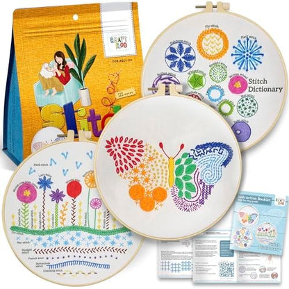Butterfly Embroidery Kit for Beginners - Stamped Cross Stitch, Adults by Craftiloo