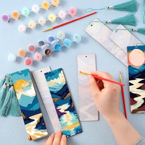 Kosiz 12 Pcs Mountain Paint by Number Kit for Adult Wood Bookmark - Image 2