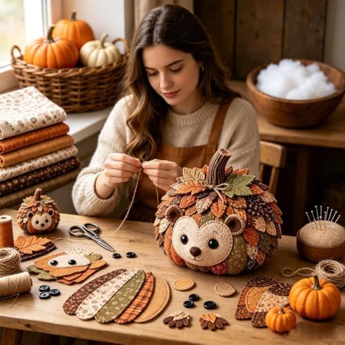3PCS DIY Animal Pumpkin Sewing Kit - Autumn Fabric Animal Pumpkin Craft Set for Adults Beginners - Thanksgiving Handmade Fall Patchwork Craft Kit for Holiday Decor - Image 7
