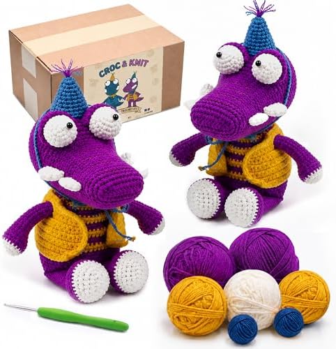 Knitting & Crochet Kit for Beginners - Easy Learn to Crochet Animal Kit, Knitting Crocodile Amigurumi Starter Kit with Step-by-Step Instructions Manual Holiday Birthday Crochet Gifts(Purple, 2 Pack) by Unknown