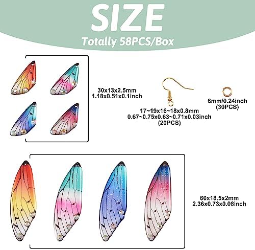 FASHEWELRY 16Pcs Resin Dragonfly Wing Earring Charms Rainbow Butterfly Wing Pendants Colorful Fairy Wings Charms with Earring Hooks Jump Rings for Jewelry Making - Image 4